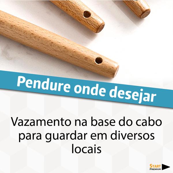 Imagem de Kit Jogo De Cozinha Silicone 12 Peças Utensílios Deluxe Cabo De Madeira Top