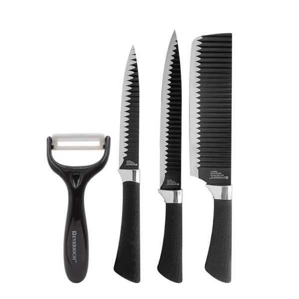 Kit Jogo De Facas Inox Profissional Com 4 Peças Preta - Everrich Imagem de Kit Jogo De Facas Inox Profissional Com 4 Peças Preta