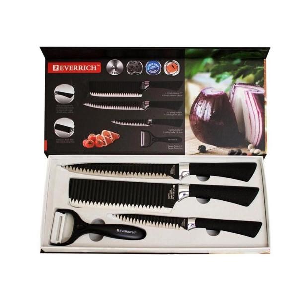 Kit Jogo De Facas Inox Profissional Com 4 Peças Preta - Everrich Imagem de Kit Jogo De Facas Inox Profissional Com 4 Peças Preta