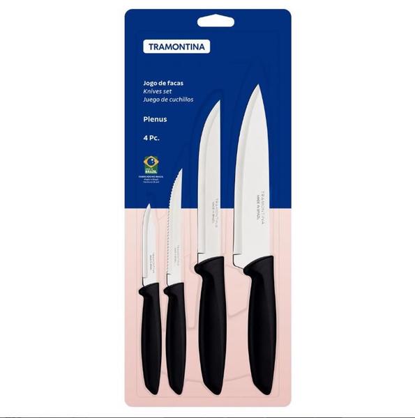 Kit jogo de facas tramontina plenus inox e cabo preto 4 pçs Imagem de Kit jogo de facas tramontina plenus inox e cabo preto 4 pçs