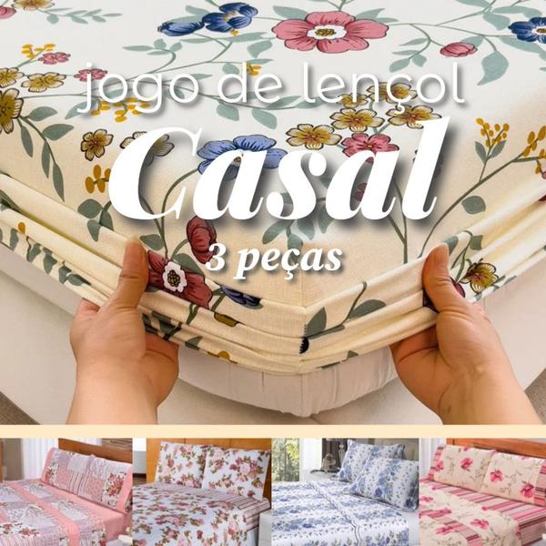 Imagem de Kit Jogo de Lençol Casal Padrão Antialérgico Estampado 3 Peças Microfibra - Estampas Sortidas