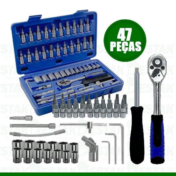 Imagem de Kit Jogo De Soquetes Bits Torxs Com Catraca 1/4 46 Peças