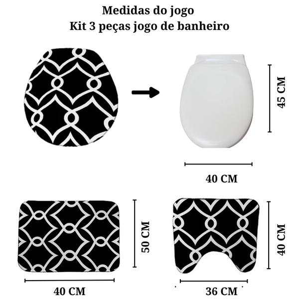 Imagem de Kit Jogo De Tapete Banheiro Conjunto 3 Pçs Antiderrapante Absorvente Várias Estampas Envio Imediato