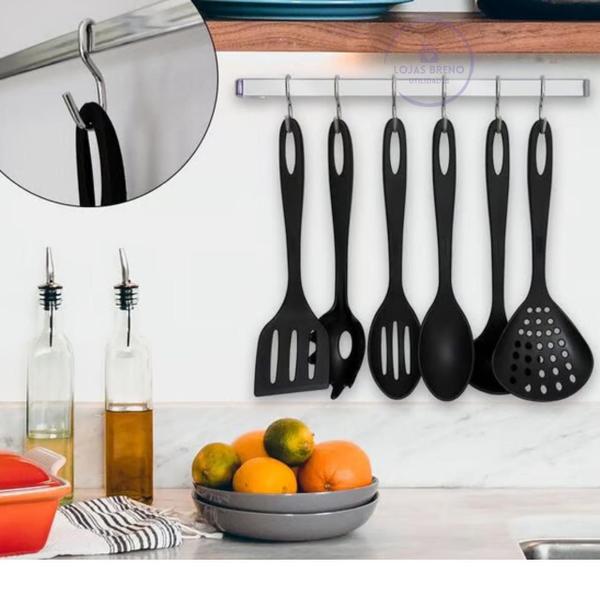 Imagem de Kit Jogo de Utensílios Cozinha 6 Peças Nylon Preto Escumadeira Concha