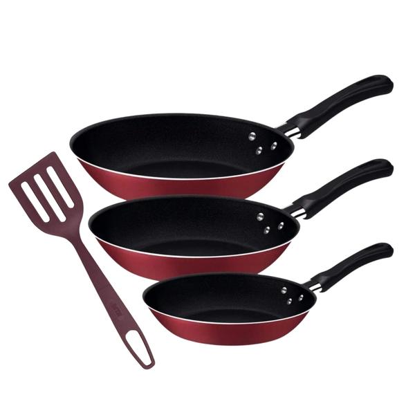 Kit Jogo Frigideiras Caribe 3 Pc Antiaderente Starflon Max Tramontina + Espátula de Nylon MTA Imagem de Kit Jogo Frigideiras Caribe 3 Pc Antiaderente Starflon Max Tramontina + Espátula de Nylon MTA