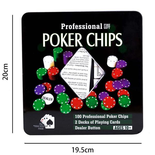 Imagem de Kit Jogo Lata de Poker 100 Fichas Numeradas com 2 Baralhos