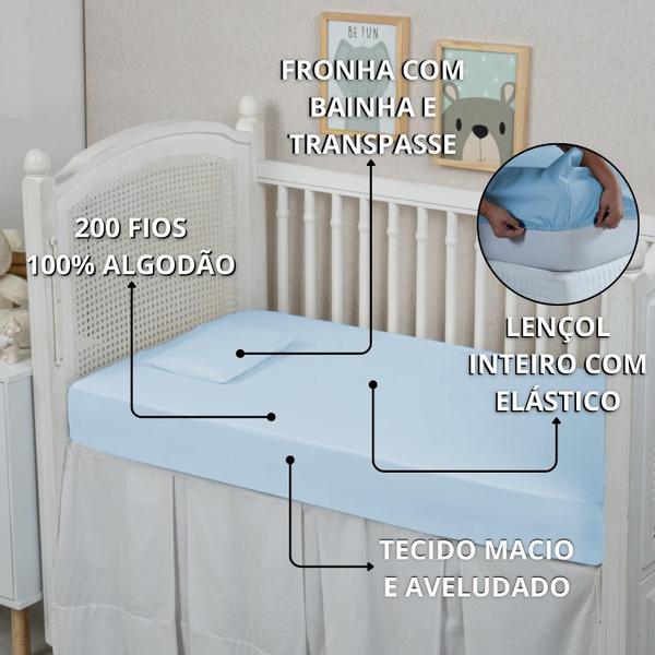 Kit Jogo Lençol Berço 2 Peças 200 Fios com Elástico 100% Algodão - MF ENXOVAIS Imagem de Kit Jogo Lençol Berço 2 Peças 200 Fios com Elástico 100% Algodão