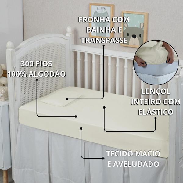 Kit Jogo Lençol Berço 2 Peças 300 Fios com Elástico 100% Algodão - MF ENXOVAIS Imagem de Kit Jogo Lençol Berço 2 Peças 300 Fios com Elástico 100% Algodão