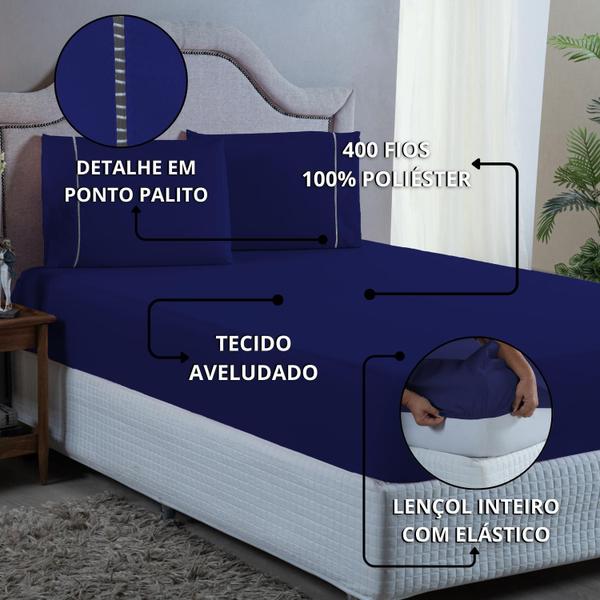Kit jogo Lençol Casal 3 Peças 400 Fios Ponto Palito Conjunto Cama Box - DONNA MARIA CONFECÇÕES Imagem de Kit jogo Lençol Casal 3 Peças 400 Fios Ponto Palito Conjunto Cama Box