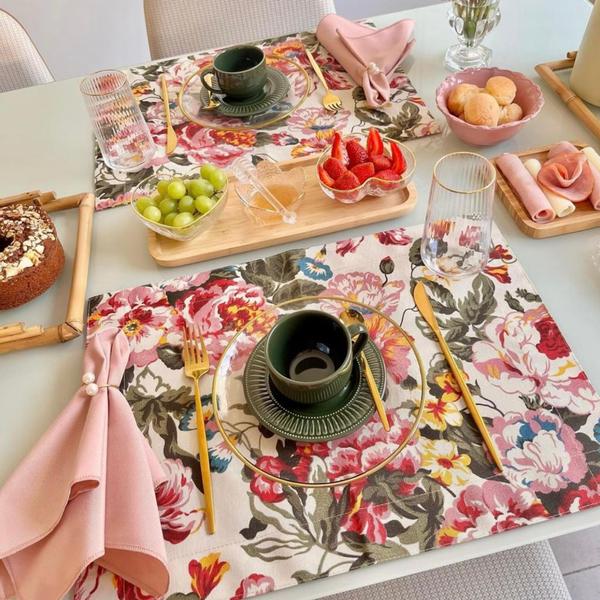 Imagem de Kit Jogo Lugar Americano Completo Mesa Posta Floral Florido Flower