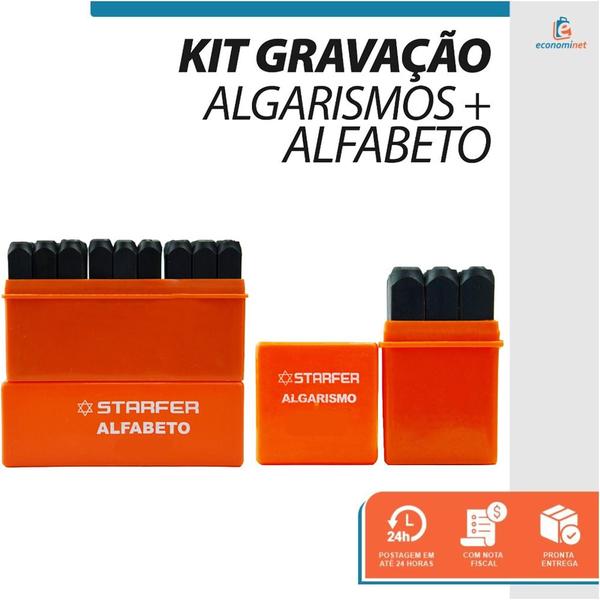 Imagem de Kit Jogo Marcador Punção 36 Peças Alfanumérico 5mm Letra E Numero - Starfer