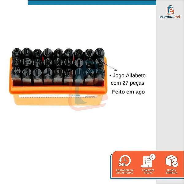 Imagem de Kit Jogo Marcador Punção de Bater 36 Peças Alfanumérico 10mm Letra e Numero