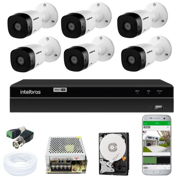 Imagem de Kit Jogo Monitoramento Via Aplicativo Dvr 8 Canais Intelbras Mhdx E 6 Cameras Externas