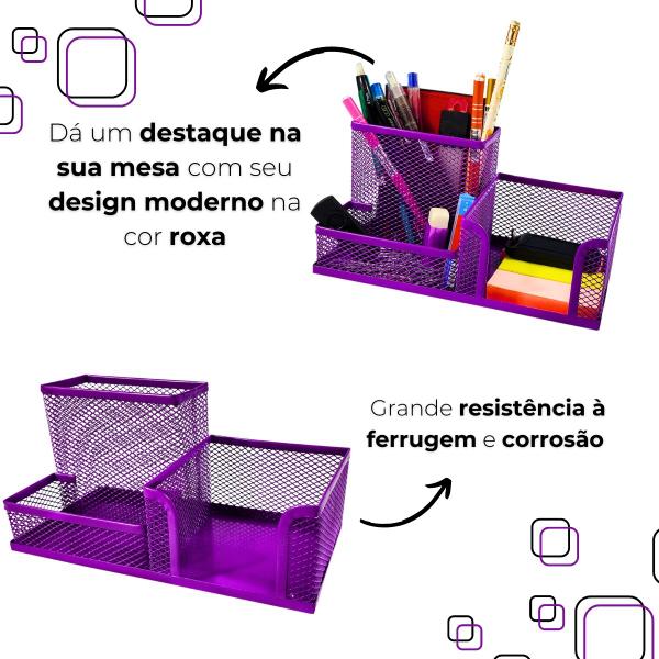 Imagem de Kit Jogo Organizador De Escrivaninha Aramado Com 3 Divisões