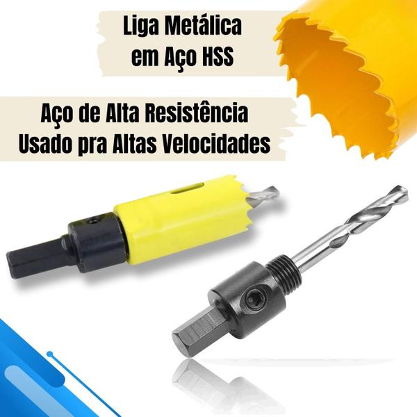 Imagem de Kit Jogo Serra Copo Bimetal 19-35Mm 7Pç Furar Ferro Aço Aluminio Madeira Plastico Rápido Circular Perfuração Profissional