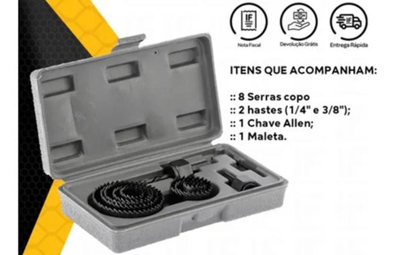 Imagem de Kit Jogo Serra Copo Madeira Para Furadeira Bancada 8 Pcs Mtx