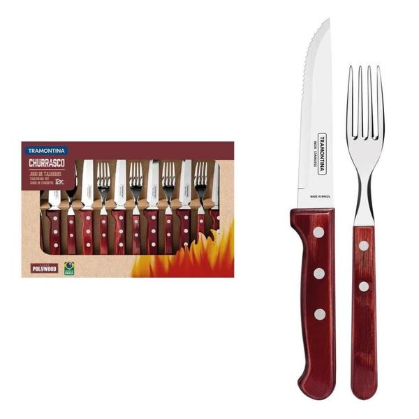 Imagem de Kit Jogo Talheres Churrasco Gourmet Tramontina Inox 36pc Polywod