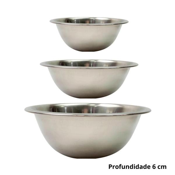 Imagem de Kit Jogo Tigela Bacia Saladeira 3 Bowls Peças Aço Inox