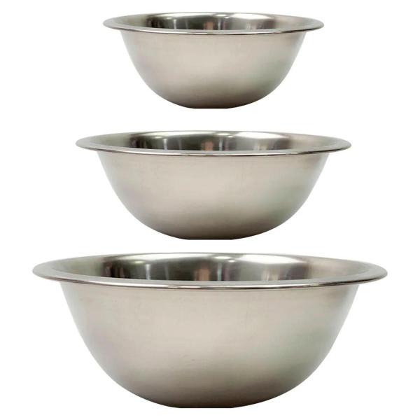 Imagem de Kit Jogo Tigela Bacia Saladeira 3 Bowls Peças Aço Inox