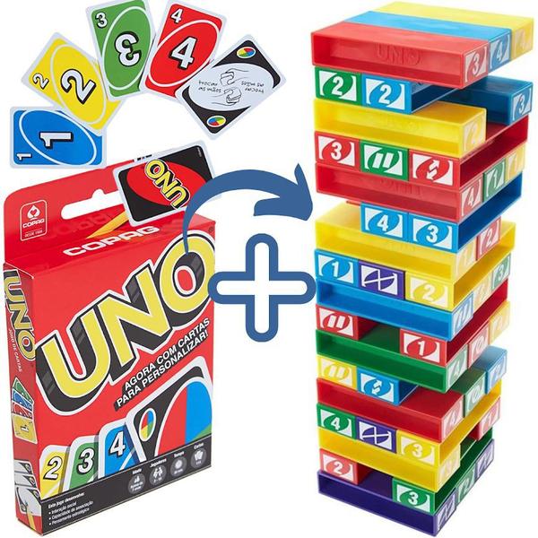 Imagem de Kit Jogo Uno Stacko Torre De Empilhar + Uno Cartas Baralho