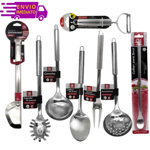 Imagem de Kit Jogo Utensílios 100% Inox 8 pçs com Descascador Legumes