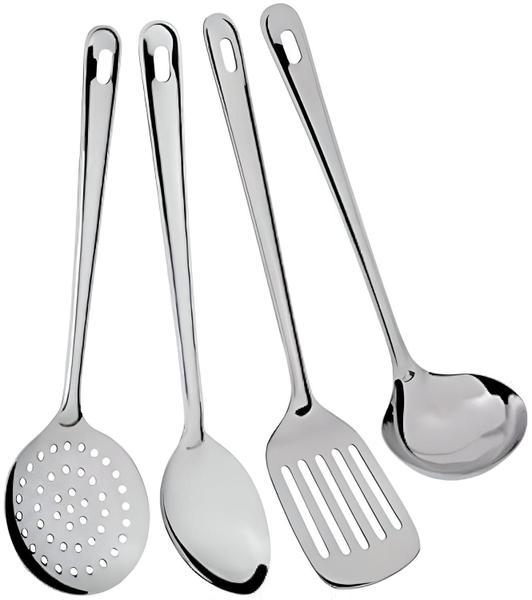 Imagem de Kit Jogo Utensílios Cozinha 4 Peças Inox Completo Resistente