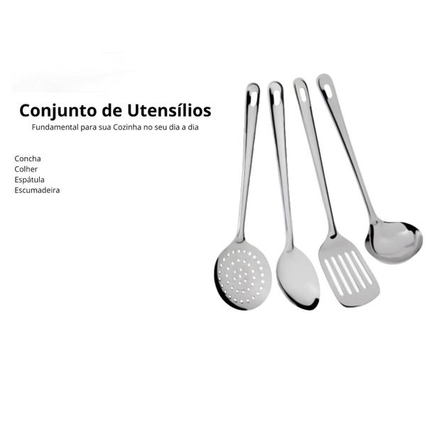 Imagem de Kit Jogo Utensílios Cozinha 4 Peças Inox Completo Resistente