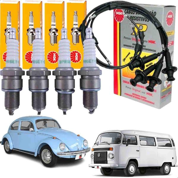 Imagem de Kit Jogo Velas Ignicao + Cabos (ngk) Vw Fusca Kombi 1.6 8v