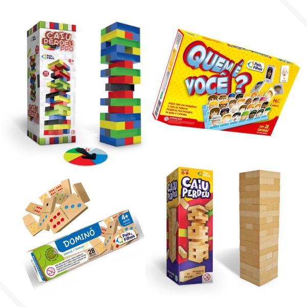 Imagem de Kit Jogos 4 em 1 Caiu Perdeu + Domino + Quem é Voce + Caiu Perdeu Pro - Jogos Pedagogicos Jogo Infantil