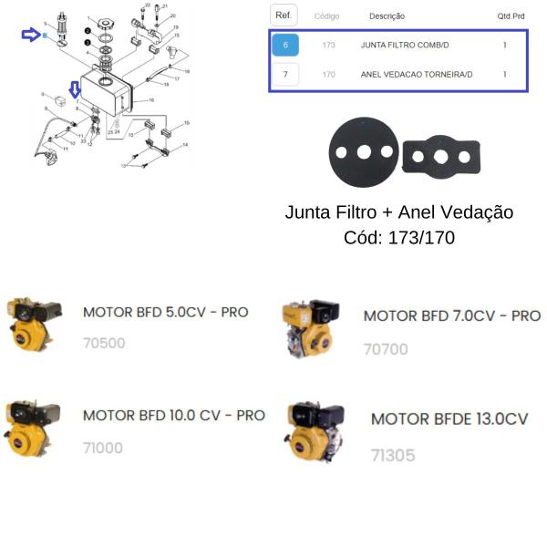 Imagem de Kit Junta Filtro +Anel Vedação Do Motor BFD(E) 7.0hp Buffalo