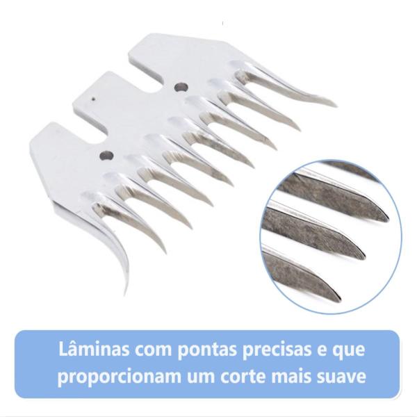 Imagem de Kit Lâmina 9 Dentes Curva Superior Inferior P/ Tosquiadeira Tosa Ovelha KaQi + 1 Spray Resfriador