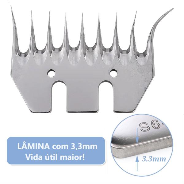 Imagem de Kit Lâmina 9 Dentes Curva Superior Inferior P/ Tosquiadeira Tosa Ovelha KaQi + 3 Spray Resfriador