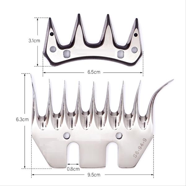 Imagem de Kit Lâmina 9 Dentes Curva Superior Inferior P/ Tosquiadeira Tosa Ovelha KaQi + 5 Spray Resfriador