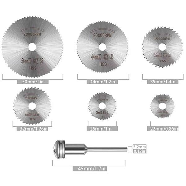 Imagem de Kit Lâminas de Serra 22 a 50mm Haste 3mm e 6 Discos Madeira