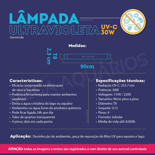 Imagem de Kit lâmpada UV 30W ultravioleta tubular + reator + soquetes