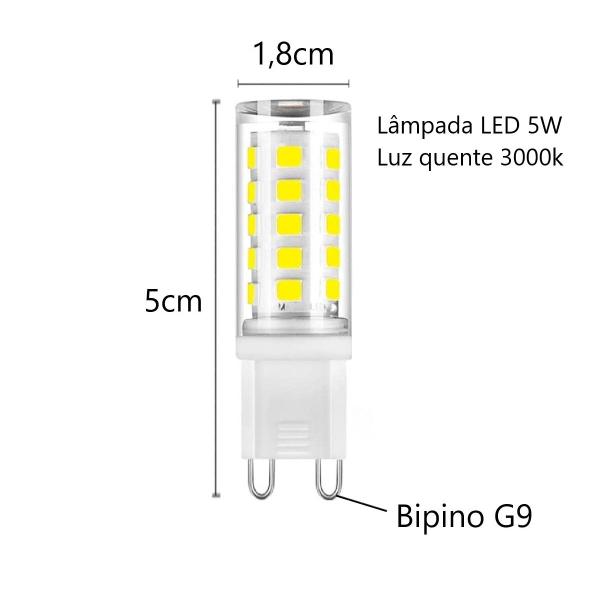 Imagem de Kit Lâmpadas Led G9 5w Luz Quente Amarelada 3000k Bivolt