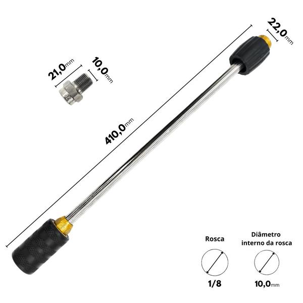 Imagem de Kit Lança Inox Bico 25070 1/8 330mm M22 D15 Compatível com Lavajato WAP Term Inox Plus 1200 FW003000