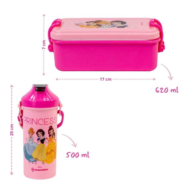 Imagem de Kit Lanche Box Princesas Disney  Lancheira 620mL + Garrafinha 500mL  Zona Criativa  Marmita Infantil Original