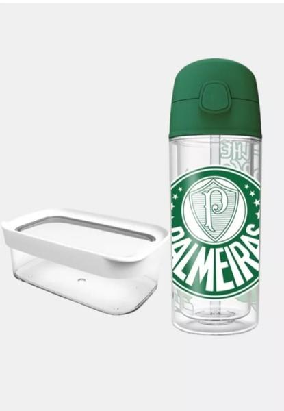 Imagem de Kit Lanche Escolar Garrafa Palmeiras Oficial Com Canudo De Silicone