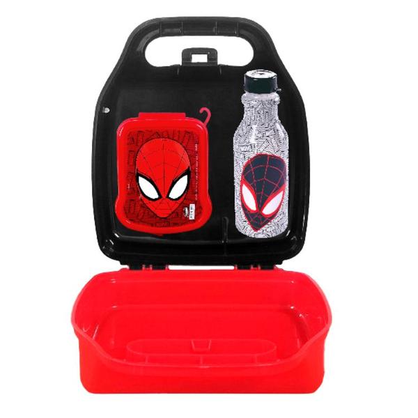 Imagem de Kit Lancheira com Alça + Porta Sanduiche e Garrafinha Homem Aranha 