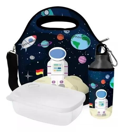 Imagem de Kit Lancheira Térmica Escolar + Squeeze Infantil + Pote Marmita Astronauta