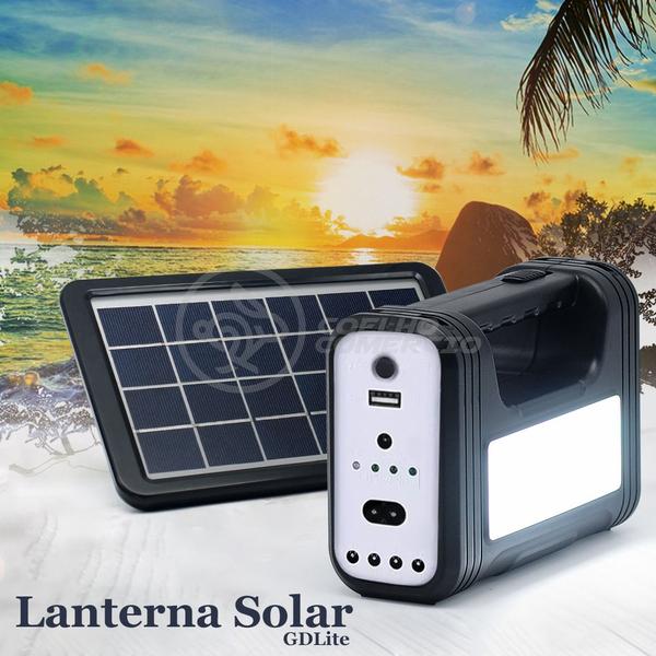 Imagem de Kit Lanterna Placa Solar Carregador Portatil Energia Emergência Painel Lampadas Acampamento Camping