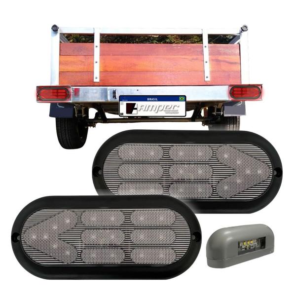 Imagem de Kit Lanterna Traseira Carretinha Leds Cristal + Luz de Placa