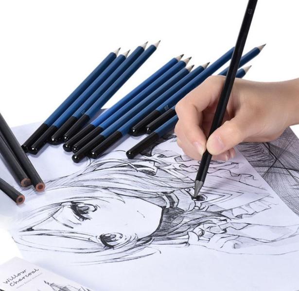 Imagem de Kit Lápis Azul Desenho Estojo 51 peças Pintura Desenhista Profissional