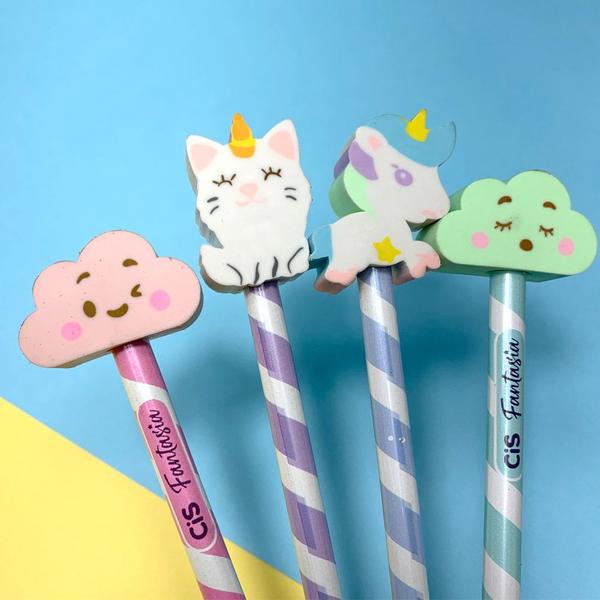 Kit Lápis Com Borracha Fantasia Kawaii - CIS Imagem de Kit Lápis Com Borracha Fantasia Kawaii