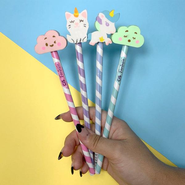 Kit Lápis Com Borracha Fantasia Kawaii - CIS Imagem de Kit Lápis Com Borracha Fantasia Kawaii