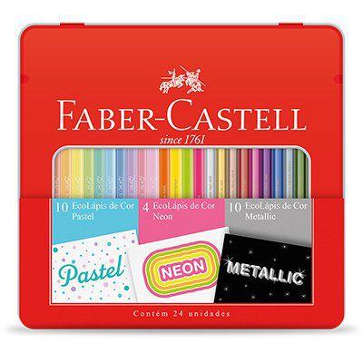 Imagem de Kit Lápis de Cor EcoLápis Pastel - Neon - Metallic 24 Cores da Faber-Castell Ref 0797