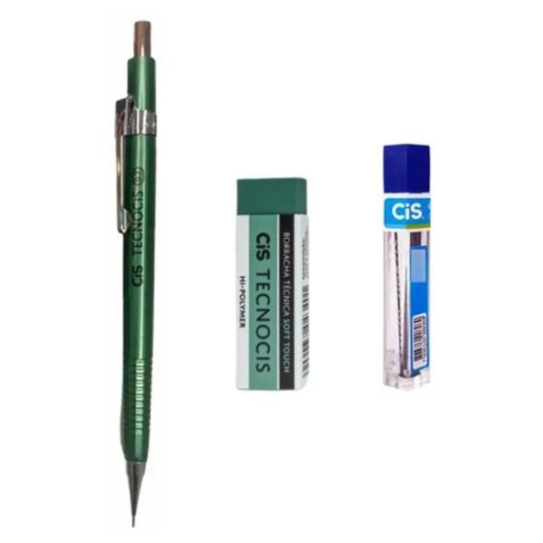 Imagem de Kit Lapiseira Tecnocis BOHO 0.7mm Verde + Borracha + Grafite