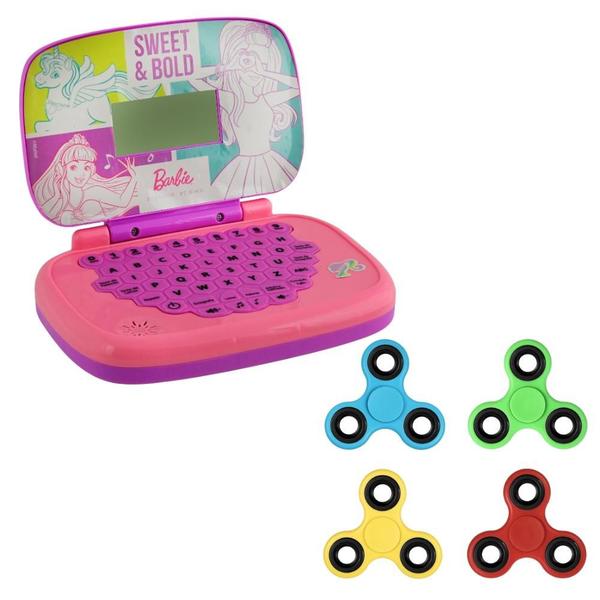 Kit Laptop Infantil Educativo Candide Barbie Bilíngue + 1 Fidget Spinner Sortido Imagem de Kit Laptop Infantil Educativo Candide Barbie Bilíngue + 1 Fidget Spinner Sortido