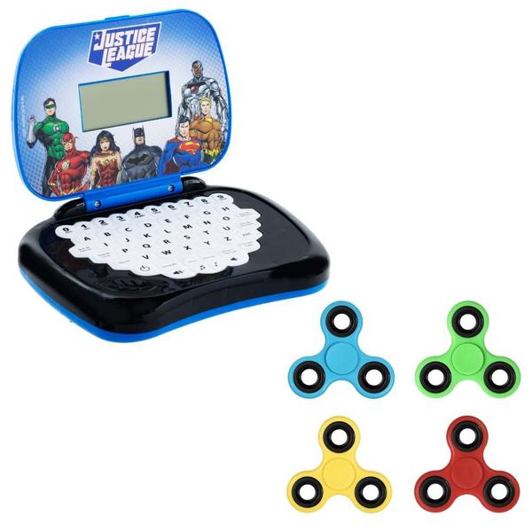 Imagem de Kit Laptop Infantil Educativo Candide Liga da Justiça Bilíngue + 1 Fidget Spinner Sortido